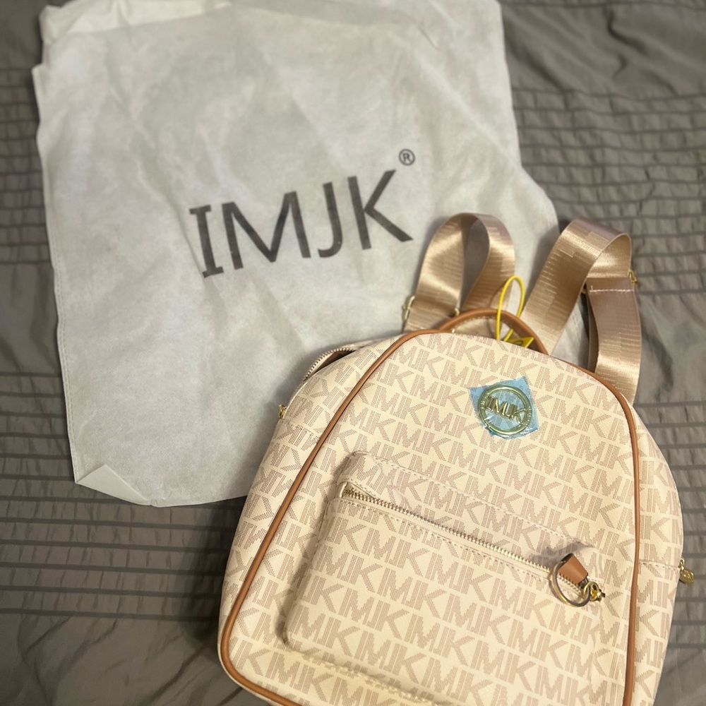 Cream and Brown Backpack with Textured Design